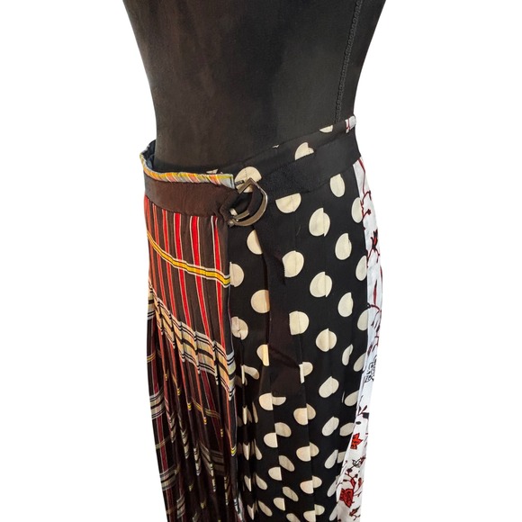 Zara Woman Mixed Print Pleated Midi Skirt Plaid Polka Dot Floral Black Red M - Picture 7 of 16